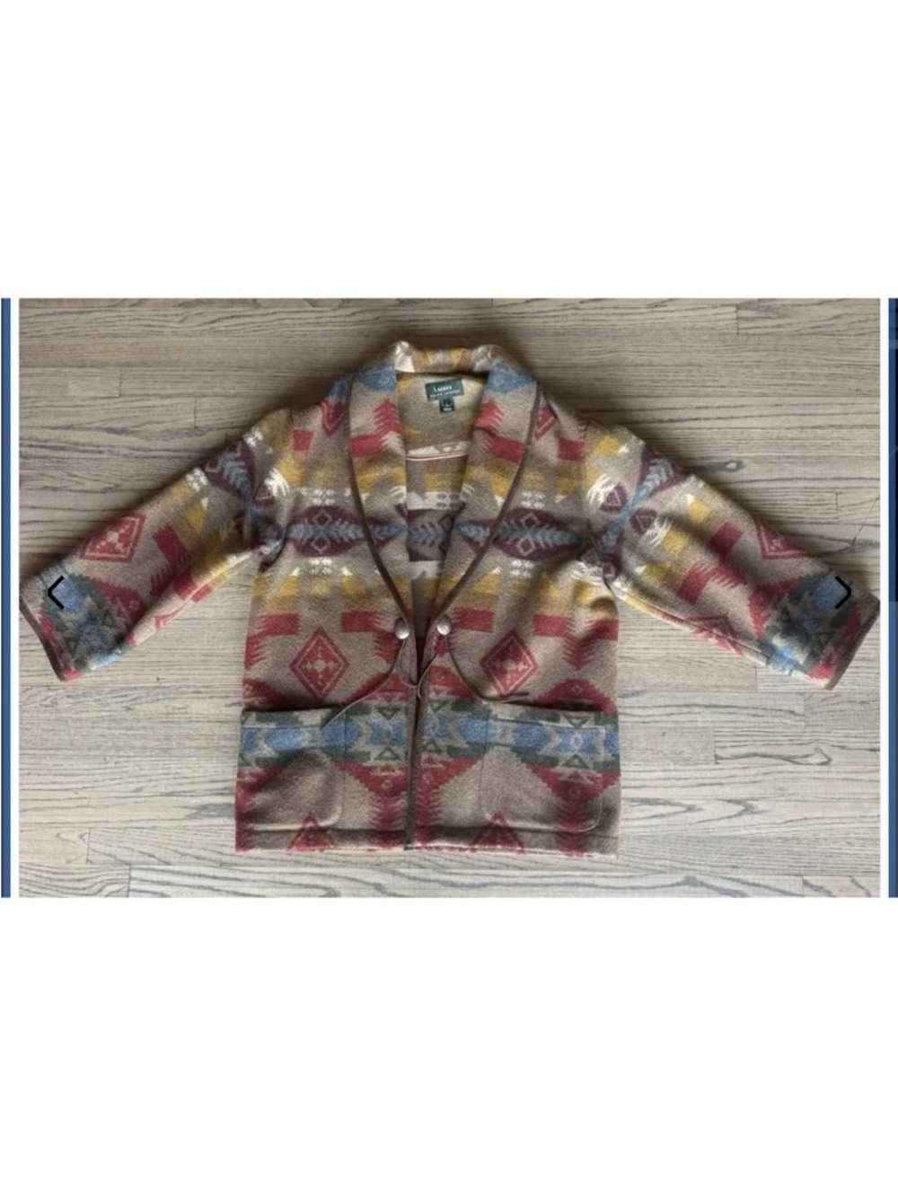 Ralph Lauren Unisex Southwest Aztec Navajo Wool Cardigan Jacket Mens Sz L 90s - Picture 6 of 6